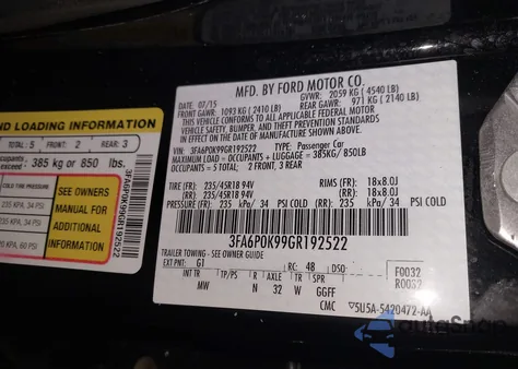 2016 Ford Fusion Titanium z USA, uszkodzony, nr VIN 3FA6P0K99GR192522